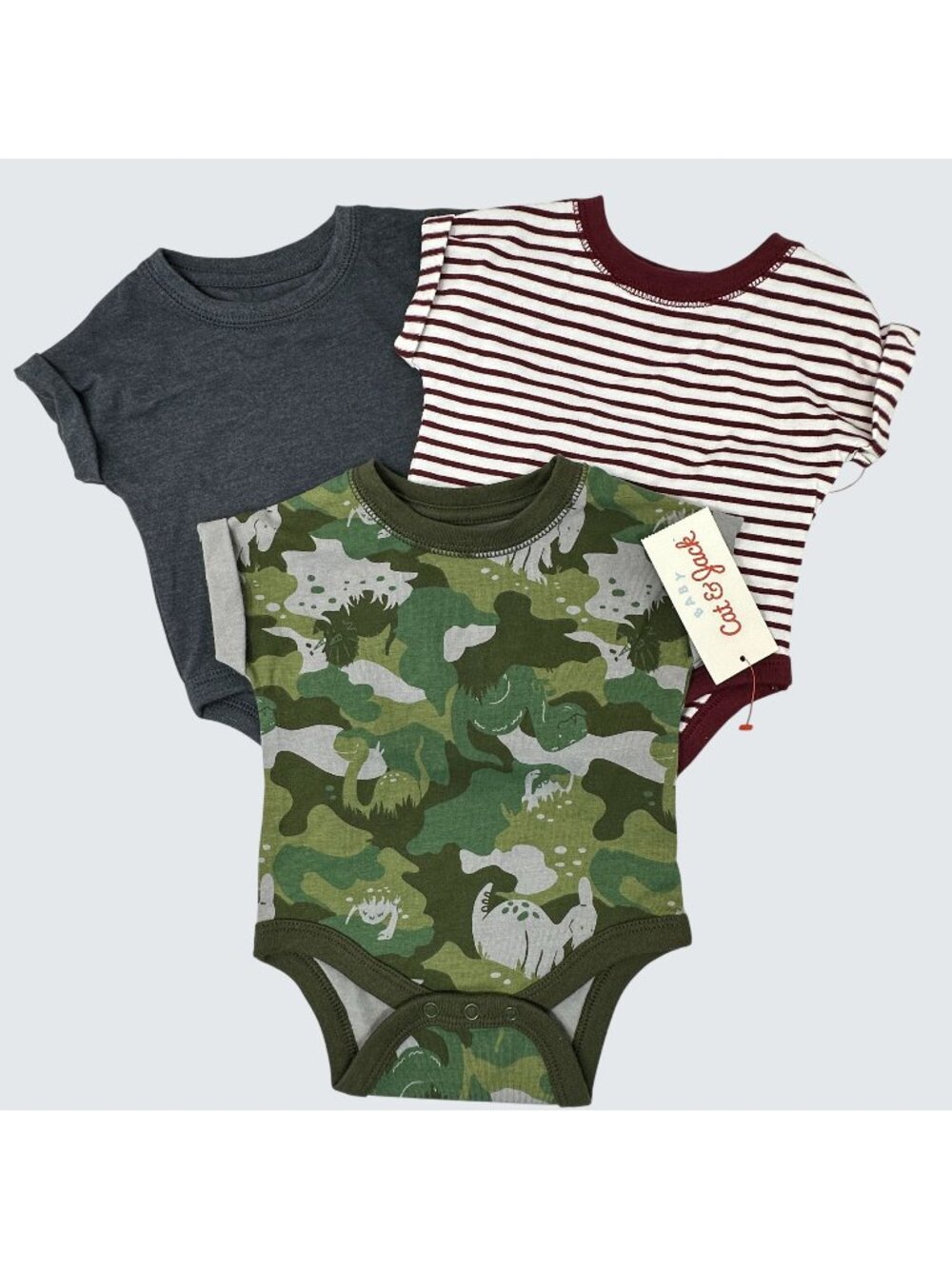 Cat & Jack Newborn Boys Bodysuits 3 Pc Set Dinosaur Camo Stripe Baby Shower Gift